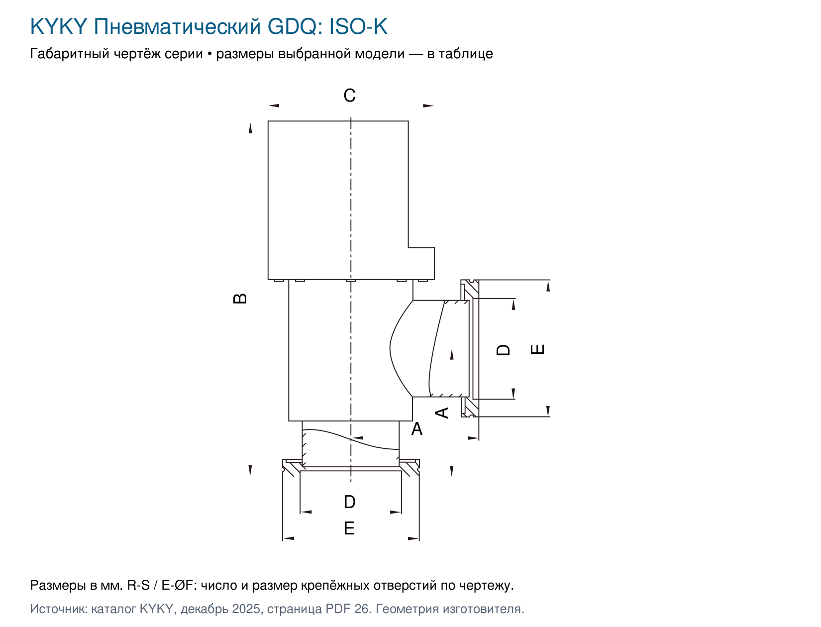 Чертёж серии вакуумных затворов GDQ ISO-K