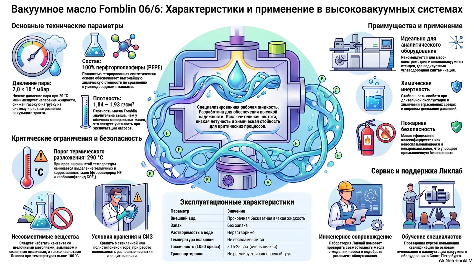 Инфографика: Вакуумное масло Fomblin 06/6 для внутренней системы высоковакуумных насосов