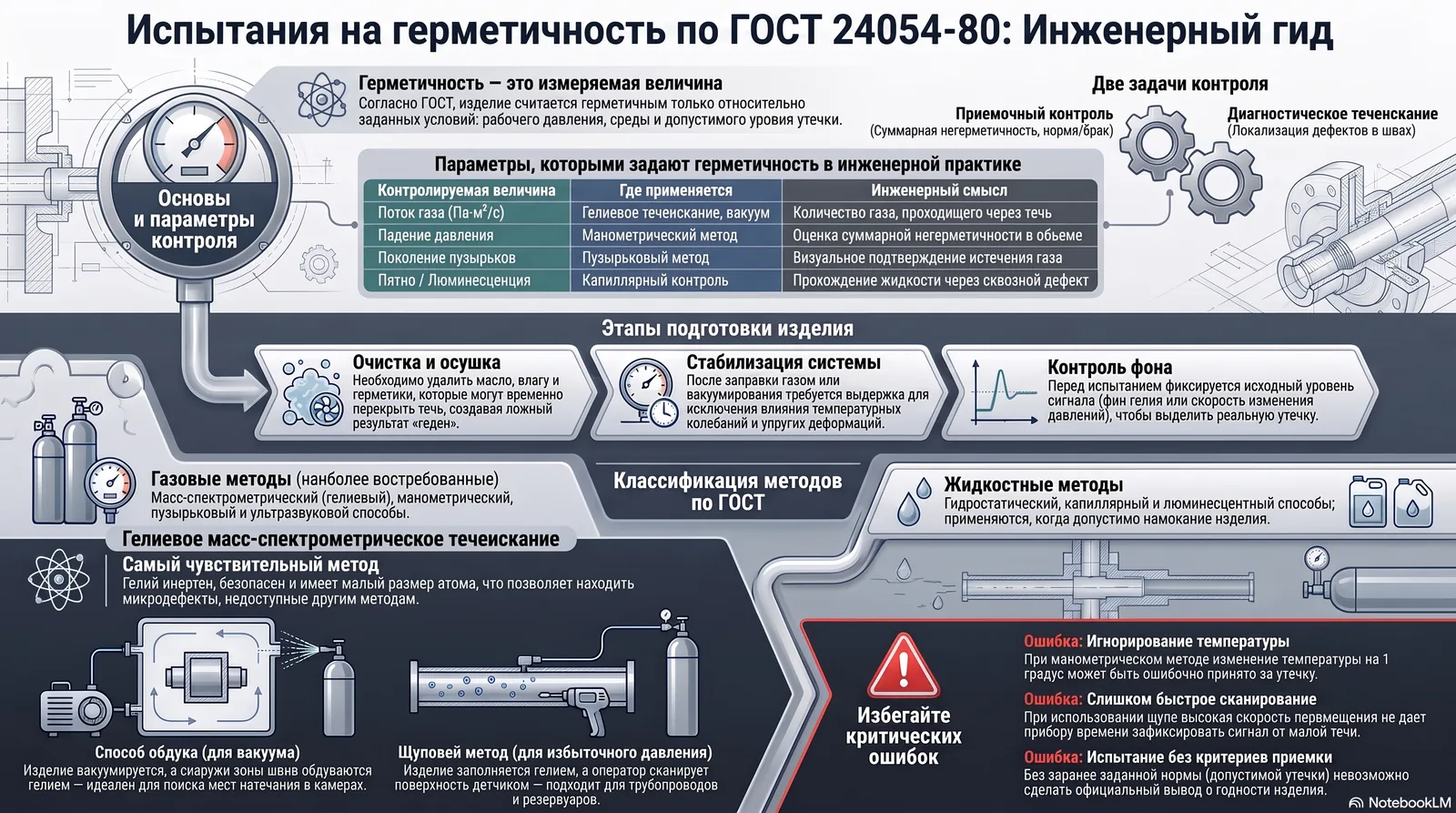 Инфографика: Проверка герметичности по ГОСТ 24054-80