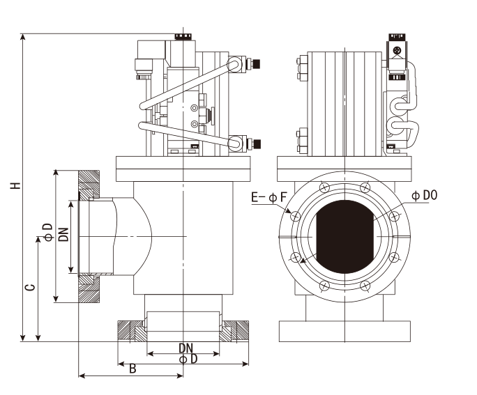 KYKY CDQ-JB, CF DN≥63. Чертёж изготовителя. Размеры выбранной модели CDQ-JB80CF приведены в таблице.